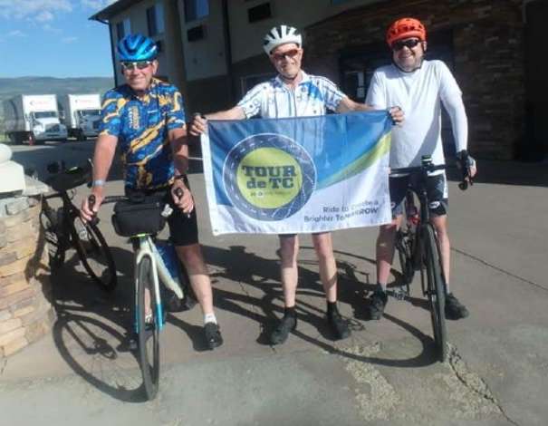 Colorado cyclists with Bob Falkenberg (center), transplant recipient and Tour de TC founder - Tour de TC 2023